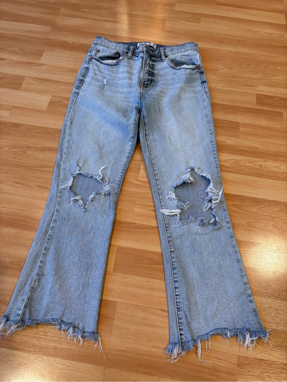 Daze Light Blue Distressed  Raw Hem Jeans